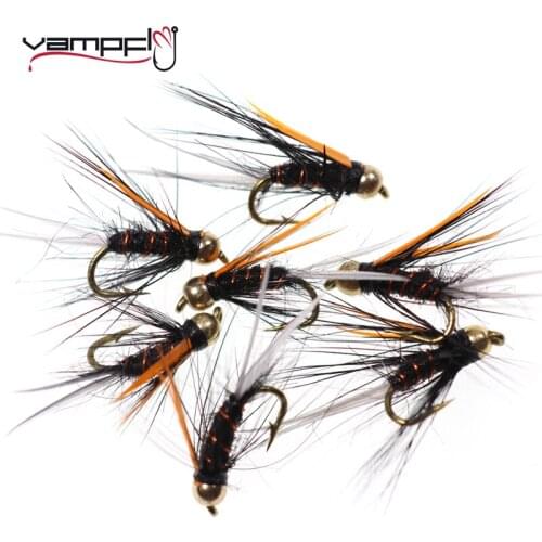 Vampfly 10PCS #12 Classic Brass Bead Head Wet Fly Crazy Black Psycho Prince Nymph Stonefly Flies Fly Trout Fishing Lure