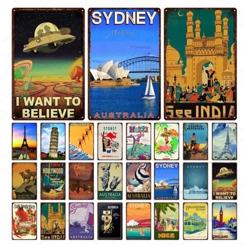 Sydney City Metal Plate Vintage Australian Kangaroo Koala Landscape Tin Sign Wall Home Art Kitchen Home Decoration Retro Metal