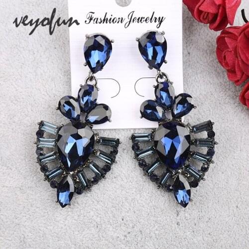 Veyofun Crystal Dark bule Color Drop Earrings Geometry Hollow Dangle Earrings Fashion Jewelry for Women Gift 2020 New