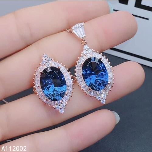 KJJEAXCMY fine jewelry natural blue topaz 925 sterling silver women pendant necklace ring set support test noble hot selling