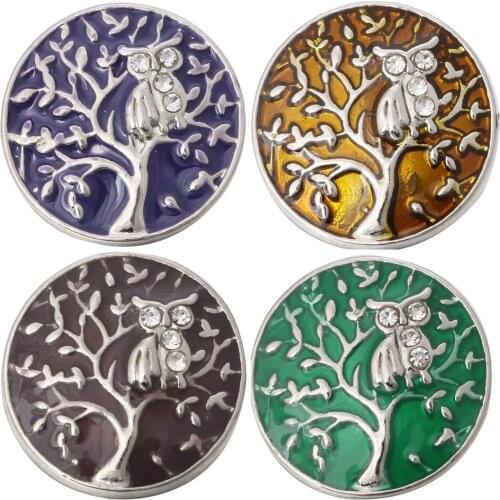 10pcs/lot 2019 New Snap Jewelry Oil Painting Owl Tree of Life 18mm Snap Buttons for 18MM Metal Snap Bracelet Bangle Necklace
