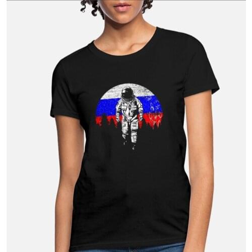 Russia Flag Country Colors Astronaut Moon Landing Womens T-Shirt
