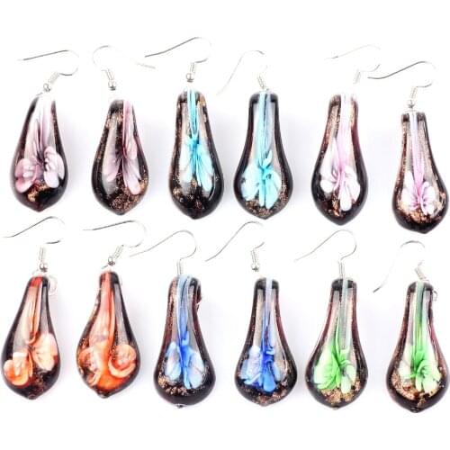 Wholesale Womens 2017 6pairs Black handmade Murano Lampwork Glass Mix Color Womens Flower Glass Earrings Summer Vocation gift