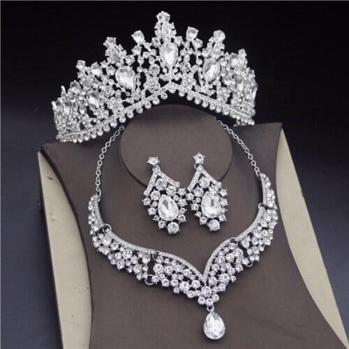 Baroque Crystal Jewelry Sets For Women Bridal Tiaras Crowns Earrings Necklaces Wedding Set Crowns Bride Jewelry Set Accessory