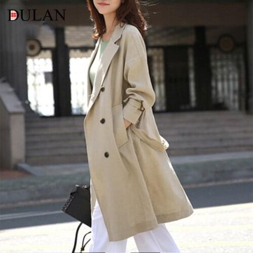 2021 New Summer Linen Thin Womens Windbreaker Dress Long Cool Breathable Classic Fashion Show Slim