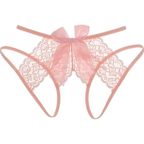 1 Pcs Sexy Lace Flower Panties Lingerie Bow Thongs Women Open Crotch Transparent Briefs Low-Waist Underwear