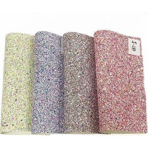 Light Colorful Multi Chunky Glitter Leatherette Fabric Sheet Knitted Backing For Shoes/Bags/Earrings/DIY Accessories