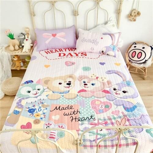 Thicker Water-washed cotton quilting Bedspread Fitted Sheet Pillowcases Cotton 2/3pcs printing Bedding
