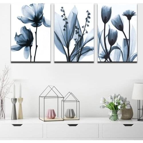 3 Panel Blue Flowers Modern Pictures Home Decor Posters Wall Art Prints HD Canvas Oil Paintings Living Room Bedroom Decoration