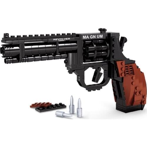 300PCS Military World War II 2 WW2 Magnum Revolver MOC Building Blocks Classic Gun Weapon Model Sets Bricks DIY For Child Toys