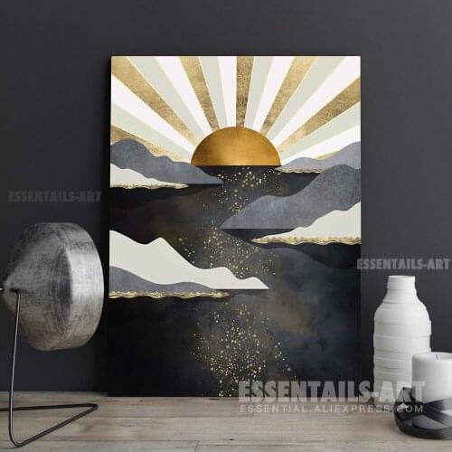 Nordic Abstract Sunrise Nature Metal Canvas Wall Art Painting Decor Bedroom study Living kid Room Home Decoration Prints