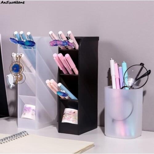 Makeup Brush Storage Box Large Capacity Four Grid Desk Pen Holder Stand Pencil Desktop Organizer School Office Stationery