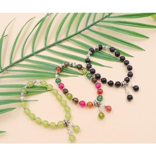 Handmade Wristband Bracelet Beads Crystal Stone Opal Tourmaline Jades Healing Bracelets for Women Girls Bangle Yoga Jewelry B374