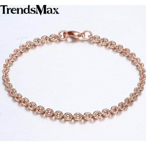 Trendsmax 3mm Bracelet For Women Girls 585 Rose Gold Rolo Link Woman Bracelet 2018 Fashion Jewelry Gifts 18cm 20cm 23cm GB395