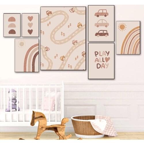 City Car Rainbow Sun Star Heart Boho Nursery Art Canvas Painting Nordic Posters And Prints Wall Pictures For Boy Kids Room Decor