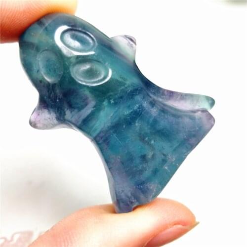 Customized Natural Rainbow Fluorite Crystal Ghost Hand Carved Handcraft Decorations For Christmas Gifts Feng Shui