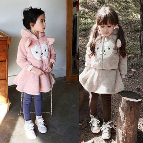 Baby girls clothing sets childrens winter wear tracksuits Cubs hooded jacket+Culottes kids clothes Bear Plus thick velvet suit