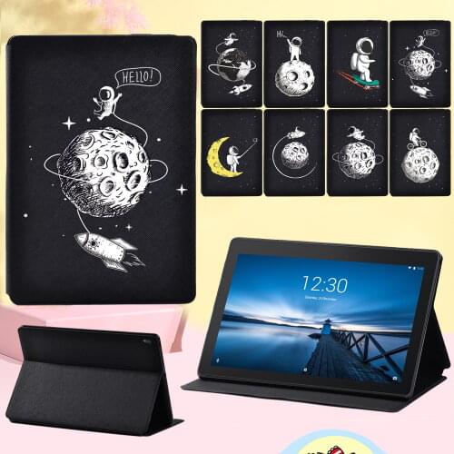 Leather Flip Tablet Case for Lenovo Tab (M10/E10)/Lenovo Smart Tab M10 FHD Plus Shockproof Cute Astronaut Pattern Cover Case