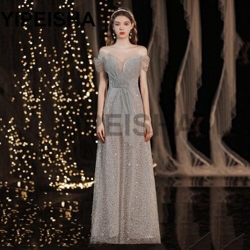 Sweetheart Off The Shoulder Sequined Evening Dresses A-Line Backless Glittery Prom Party Gown vestidos de fiesta robes de soirée