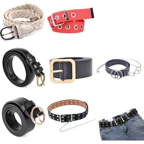 1PCS Side Gold Buckle Jeans Wild Belts Fashion Circle Pin Buckles Belt For Students Simple Casual Trousers Woman Deduction
