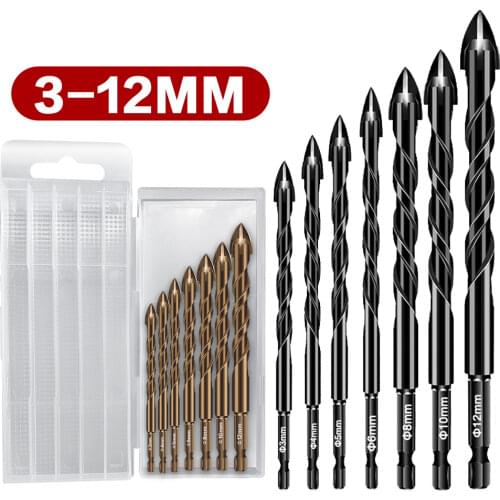 4/5/6/7Pcs Cross Hex Tile Glass Ceramic Drill Bits Set Hard Alloy Triangle Porcelain Concrete Drill Bit Hole Opener for Wall