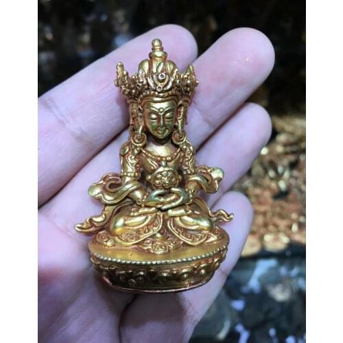 Nepal tibet bronze gold carved small buddhism three face buddha statue