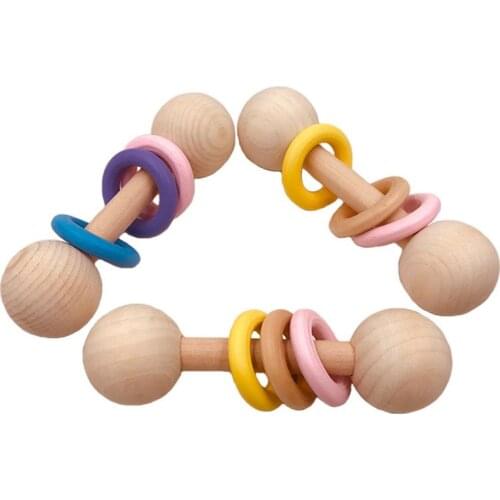 Organic Wood Montessori Styled Baby Rattle Perfect Grasping Teething Toy for Toddlers Natural Wood Safety Paint 24BE