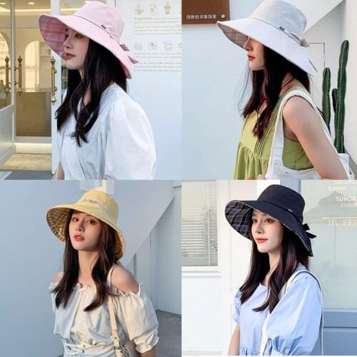 K209 Bucket Hat Fashion All-match Womens Panama Summer Hat Big Brim Sun Hat bow-knot Fisherman Hat Sun Protection Sun Visor