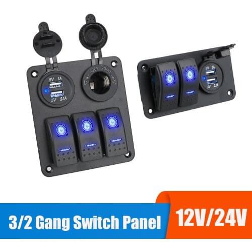 LEEPEE Car Accessories Interior 2/3 Gang 12~24V Rocker Switch Panel Circuit Breaker Protector Outlet With USB Charge For Marine