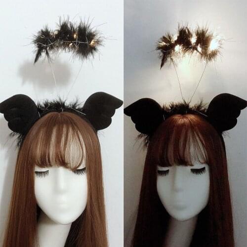 Angel wing headband white light colorful flashing head buckle black evil angel photo show headband Christmas new year glow party