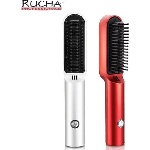 RUCHA Professional 2 in 1 Mini USB Hair Straightener Brush Use For Woman Reduce Hair Frizz Electric Comb