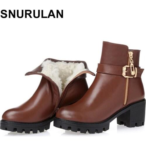 SNURULAN 2018Winter High Heels Ankle Women Boots Footwear Crystal Female Genuine Leather Shoes Autumn Platform Boot Big SizeE552