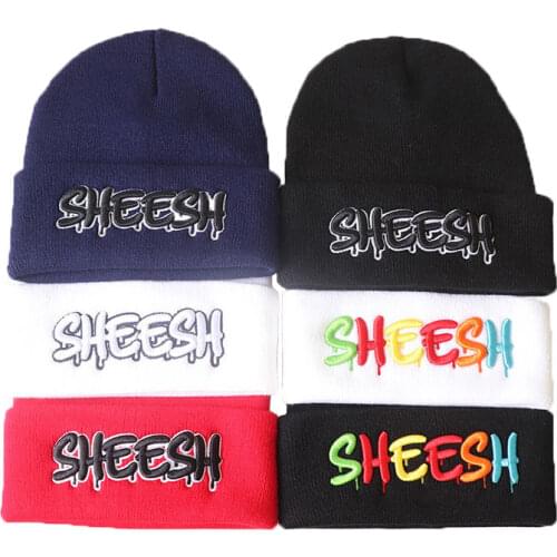 Sheesh 100% Cotton Letter Warm Winter Ski Beanie Hip Hop Knitted Hat Skullies Beanie Unisex Fashion Outdoor Casual Hats