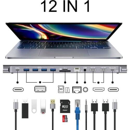 Type C Notebook PC Dock To USB 3.0 U Disk HDMI-compatible TV Monitor Video Converter RJ45 Ethernet Cable Card Reader for MacBook