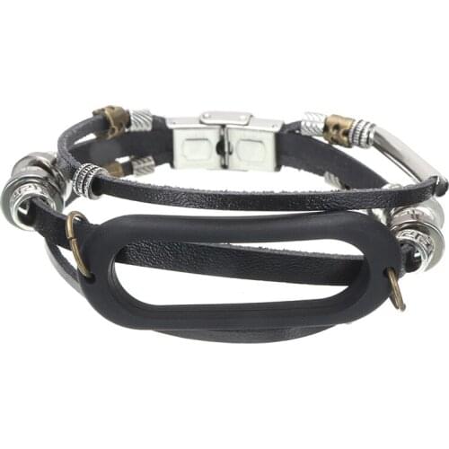 Vintage Leather Alloy Beaded Bracelet Strap For Xiaomi Mi Band 5 / 5 NFC Replacement Watchbands Ethnic Style Beaded Design Strap