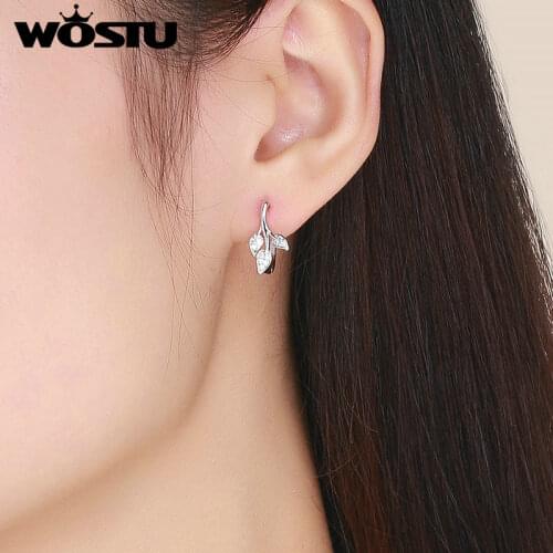 WOSTU Copper Autumn leaves Flower Stud Earrings For Women Small Earrings Engagement Wedding Elegant Luxury Jewelry ZBFE133