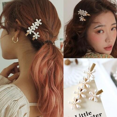Women Girls Sweet Duckbill Hair Clip Full Pearl Rhinestone Fashion Simple Bangs BB Hairpins Female Flowers Headdress Accessories