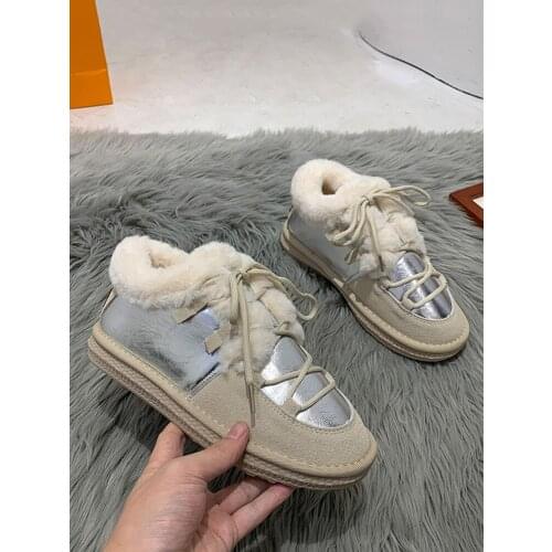 Womens snow boots 2020 winter new fashion plus velvet thick warm waterproof lace-up cotton shoes