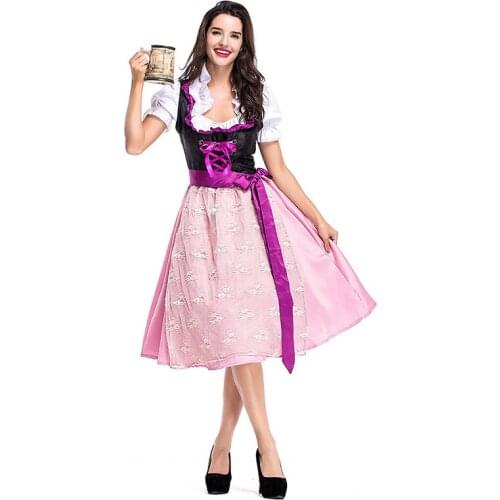 Corzzet Women Oktoberfest Costume Plus Size Pink German Oktoberfest Beer Girl Costume Dirndl Dress Beer Uniform