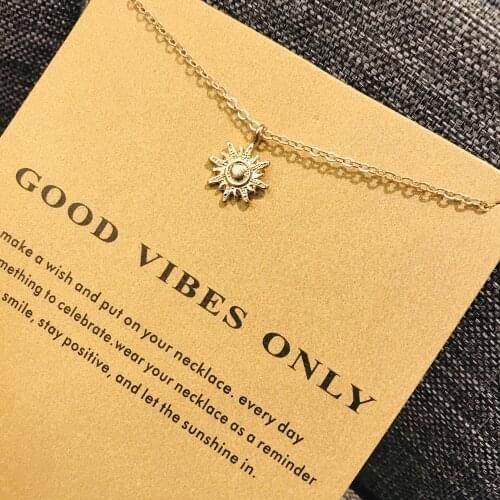 For Reminder Good Vibes Only Sun Moon Star Gold Filled Alloy Necklaces Charm Chain Choker Pendant Necklace For Women