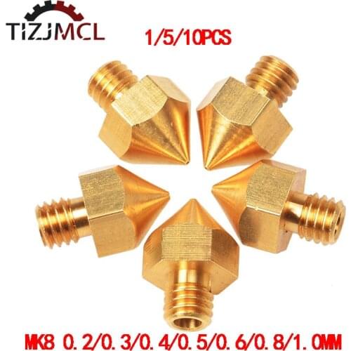 1/5/10PCS MK8 3D Printer Extruder Print Head NozzleBrass Nozzle 0.2MM 0.3MM 0.4MM 0.5MM 0.6MM 0.8MM For1.75MM CR10 CR10S Ender-3