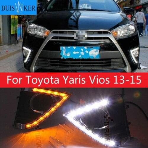1 Pair DC12V 6000-6700K Car LED Daytime Running Light Waterproof 2 Color DRL Turn Signal Light Fit for Toyota Yaris Vios 13-15