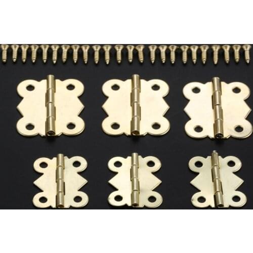 10pcs Butterfly Hinges + 40 screws Golden 30mm/25mm Four Holes Decor Cabinet Wooden Box Jewelry Gift Wine Case Vintage Hardware
