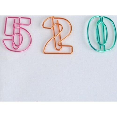 10pcs/box Metal Digital Paper Clip Plating Multicolor Number bookmarks DIY office supplies paper clips