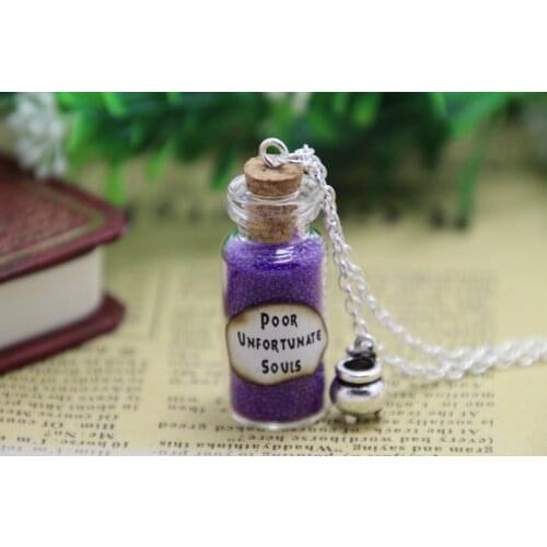 12pcs Ursula Poor Unfortunate Souls glass Bottle Necklace with a Cauldron Charm Inspired necklace