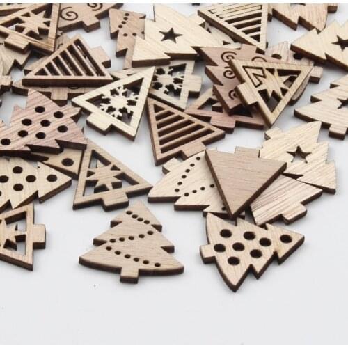 20pcs Natural Wooden Scrapbook 26x27mm Christmas Tree Pattern Home Decoration Crafts Diy Holiday Party Decoration Stickers