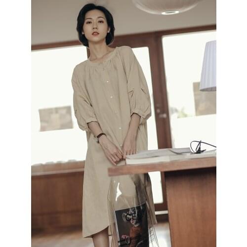 2021 spring cotton hemp shirt dress new womens Lantern Sleeve loose casual linen dress 2021-03-03