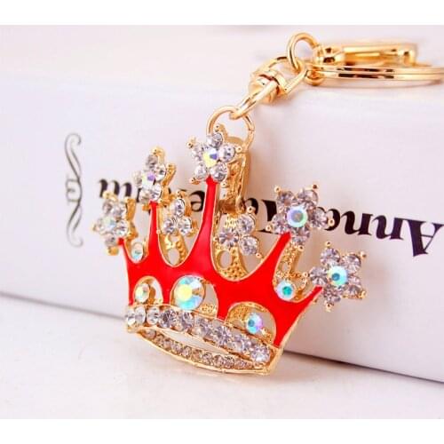 3 colors lacquered crown crystal car key chain metal women bag pendant accessories jewelry small gift