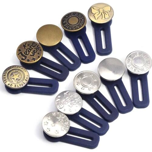 5pcs Free Sewing Buttons Adjustable Disassembly Retractable Jeans Waist Button Metal Extended Buckles Pant Waistband Expander