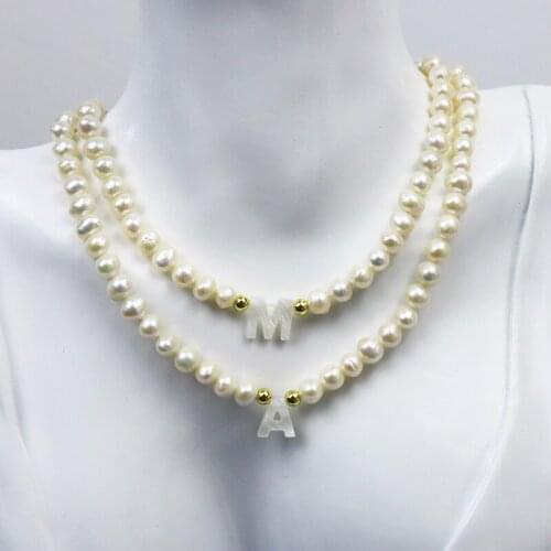 5 Pcs Freshwater Pearls Strand Necklace Strand Necklace Pearls Letter charms Jewelry Necklace Gift 90013